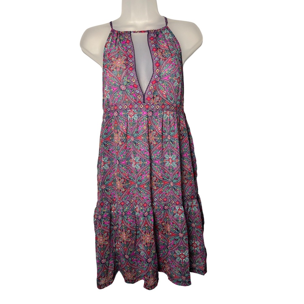 Vera Bradley Boho Chic Coastal Paisley Halter Tiered Midi Sheer Dress Sz S M